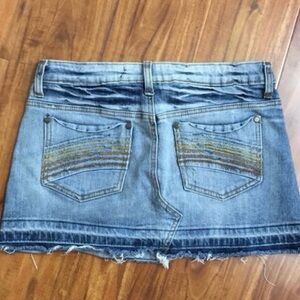 LILU Y2K Embroidered Rainbow Distressed Denim Skirt Size 9 Western Boho Girly